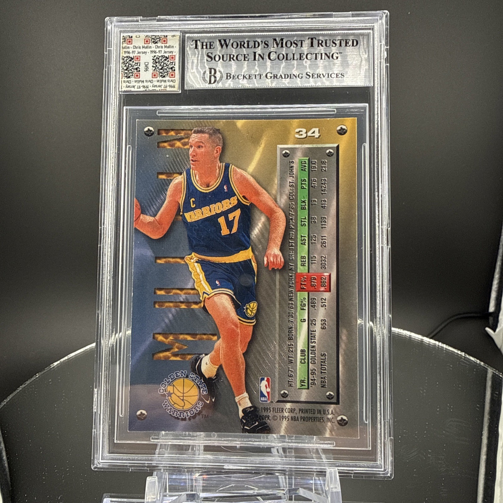 1995-96 Metal #34 CHRIS MULLIN BGS 9 Authentic Auto Jersey Fusion Game Used Patc view 2