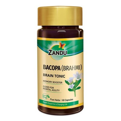 Zandu Bacopa Brahmi 60 Capsules Memory Focus Support Herbal Brain Health
