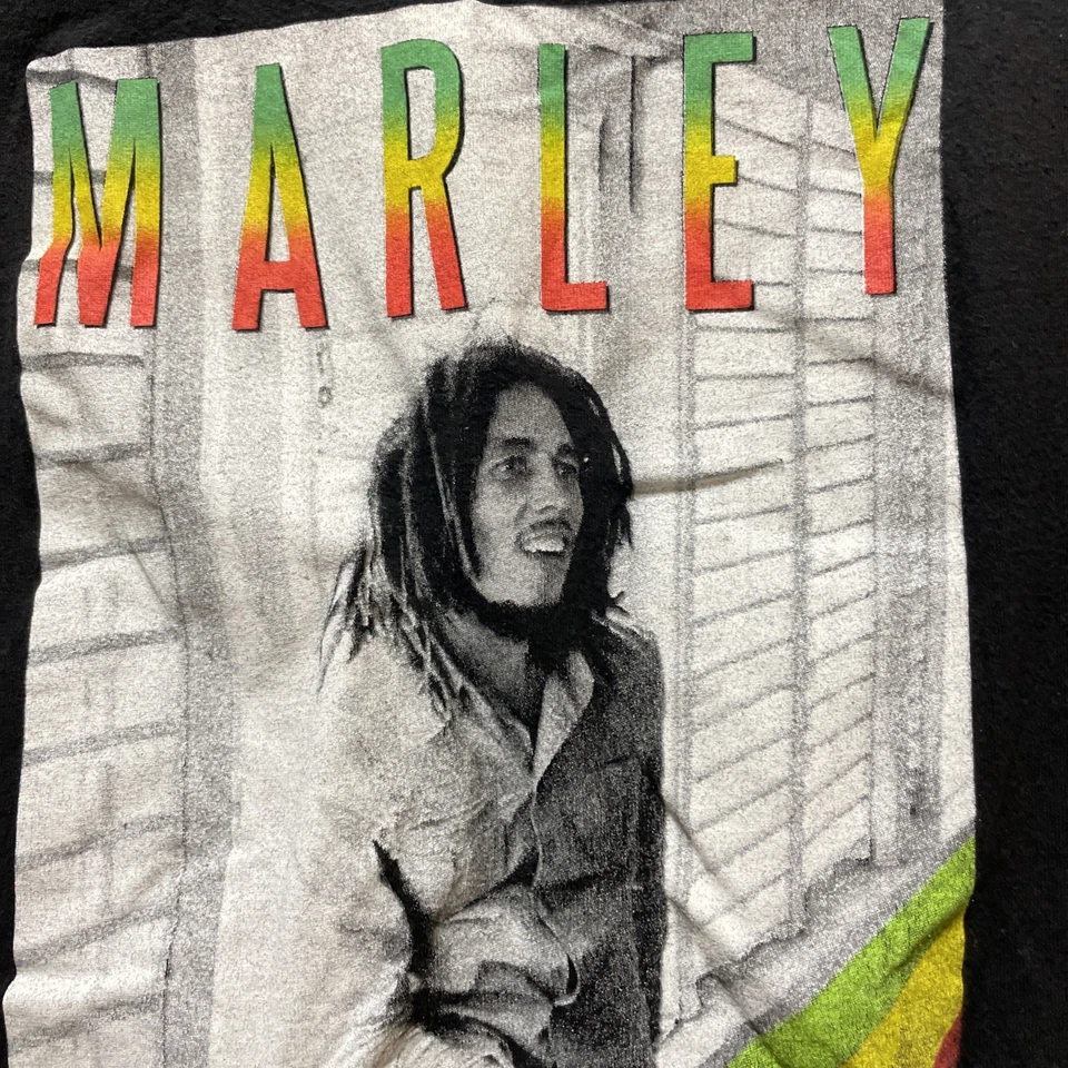 Bob Marley Burnin Women’s Distressed Fitted V Neck Band Tee Black Red Lace Boho - Image 2 of 4