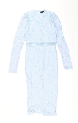 PRETTYLITTLETHING Damen blau Polyamid Bleistiftkleid Größe 6 Rundhals Reißverschluss