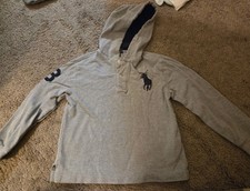 Polo Ralph Lauren Shirt Boys 6 Gray Hooded Long Sleeve Big Pony Logo Preppy