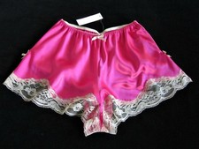 Deep Pink Satin French Knickers XL Ecru Lace Slinky Vintage
