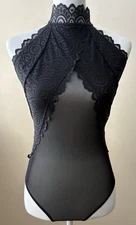 Fashion Nova Women's Sheer Black Mesh Lace Body Suit Sexy Romantic Gothic