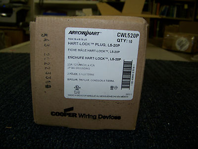 Arrowhart Hart-Lock Plug #CWL520P 20A 125V 2 Pole 3 Wire Grounding 10 ea. New