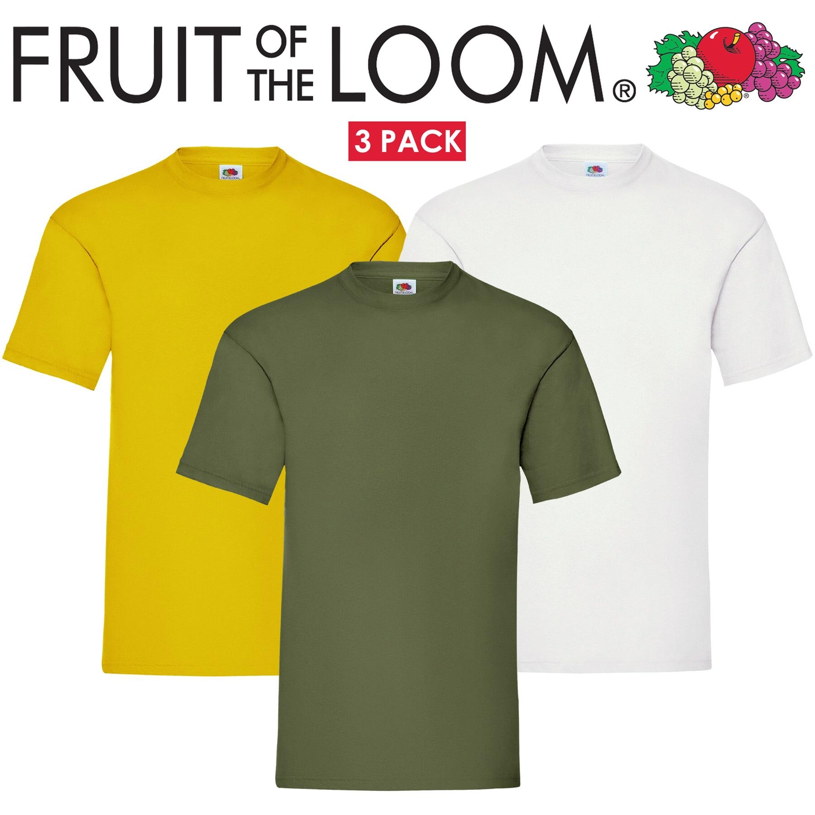 3&5 Paquete Fruit of The Loom Camiseta Hombre 100% Algodón Liso de Manga Corta