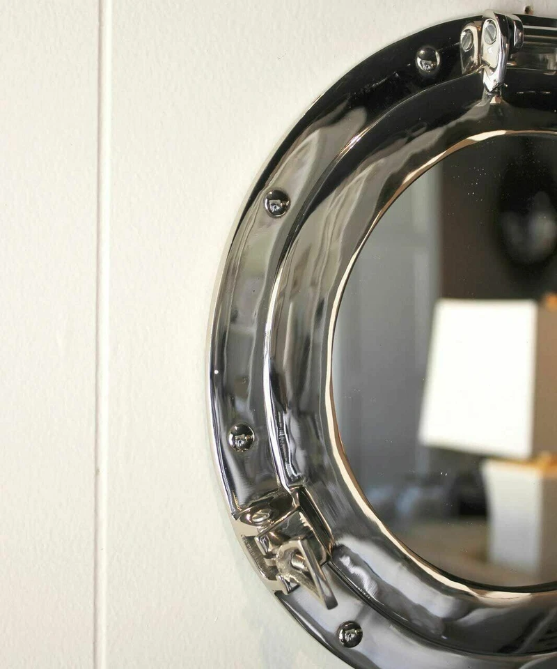 24"Canal Boat Porthole Mirror Nickel Finish Ship Window Wall Decorative Design - Image 3 of 4