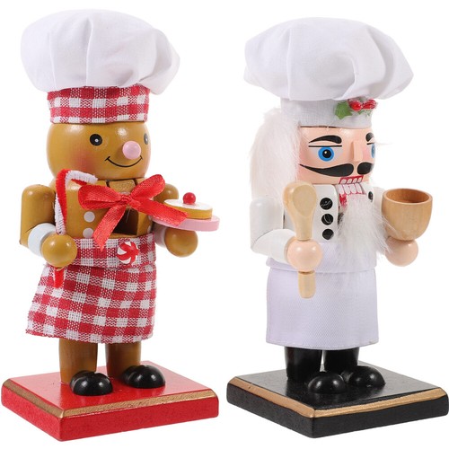 2 Christmas Chef Nutcracker Figures - Santa & Gingerbread Man Xmas Decor - Picture 1 of 12