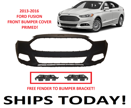 Ford Fusion Front Bumper Cover & Grille Set - 2013-2016 Models (Primered, No Sensor Holes)