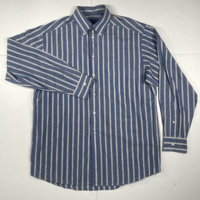 Christopher Hayes Mens M BlueWhite Striped LongSleeve Flannel Button Front Shirt