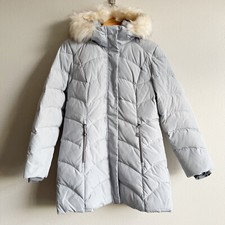 Gerry Womens Gray Faux Fur Collar Warm Long Puffer Parka Coat Size Medium