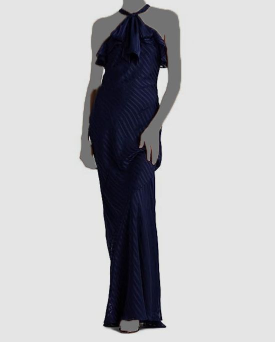 Lauren Ralph Lauren Womens Ruffled Satin Evening Dress Navy 16