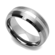 Men 8MM Comfort Tungsten Carbide Wedding Band Brushed Stripe Beveled Edges Ring