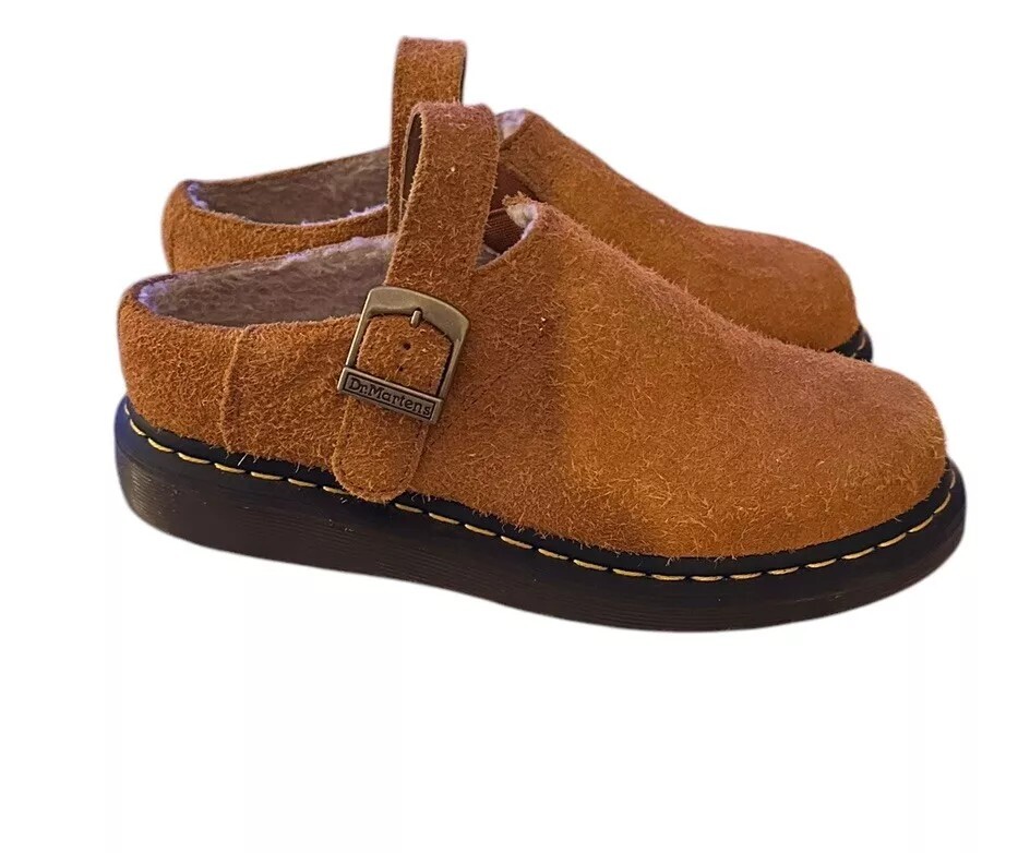 Dr Doc Martens Isham Hairy Suede Slingback Mules Brown MENS  display picture 1