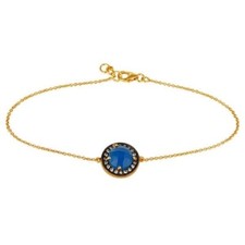 18K Yellow Gold Plated 925 Sterling Silver Blue Chalcedony Bracelet Jewelry