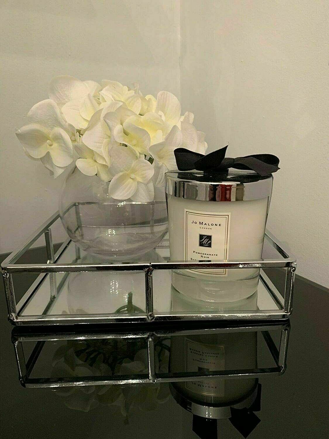 Modern Mirrored Crystal Vanity Makeup Tray Ornate Jewelry Trinket Tray