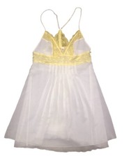 Victoria  s Secret Baby Doll Dress Nightgown M White Yellow Lace Racer Back Lined
