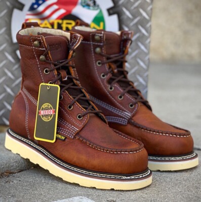 Men s 8  Soft Moc Toe Safety Light Brown Water Resistant Leather Work Botas