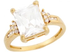 10k or 14k Solid Yellow Gold White CZ Classic Ladies Engagement Ring