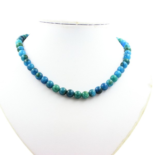 Steine Und Mineralien. Apatit Perlen Halskette 8 Mm Kette Aus Edelstahl.-image