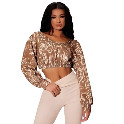 Top Crop Multicolor para Mujer con Estampado Abstracto y Escote Moderno y Chic