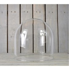 Medium Handmade Mouth Blown Clear Circular Glass Display Cloche Bell Jar Dome