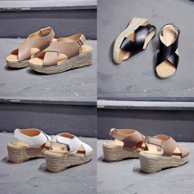 Mid Heel Hook Casual Toe Slip Wedge Summer Sandals Ladies Women Open Loop