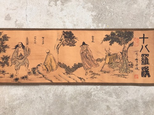 Lange Schriftrolle alter chinesischer Gemälde 18 Arhat - Bild 2 von 15