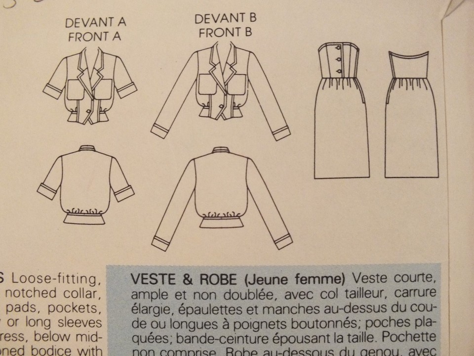 Rare/HTF VTG 86 VOGUE 9554 Misses Unlined Jacket & Lined Dress PATTERN ...