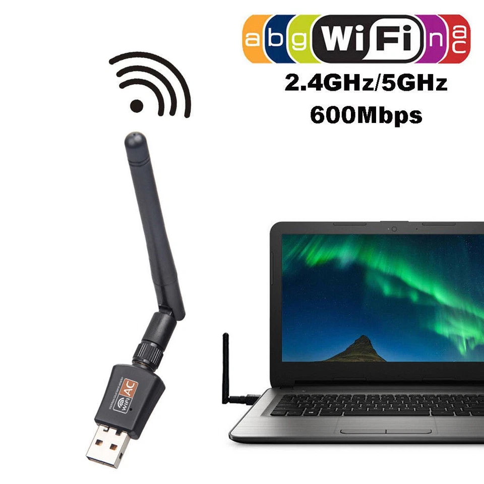 600Mbps Wireless USB WiFi Network Adapter Dual Band 2.4 & 5ghz w/Antenna For PC - Image 2 of 2