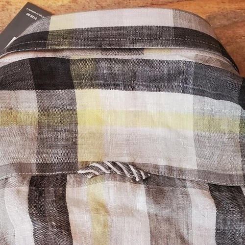 New Michael Bastian Linen Shirt Size S Gray Yellow Plaid Button down Casual S/S - Picture 4 of 8