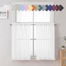 White Sheer Curtains 36 Inch Length 2 Panels Set, Airy Breathable Voile Short