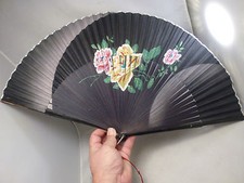 Vtg Hand Painted Oriental Asian HAND Folding Hanging Wall Fan OLD