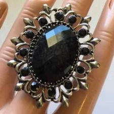 Brand New Adjustable Cocktail Big Black Ring. Women's Fashion Accessories.