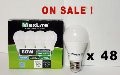 48 ampoules DEL 9W Maxlite ampoule DEL 60 watts remplacement A19 lumière du jour 5000K 60w - Photo 1 sur 1