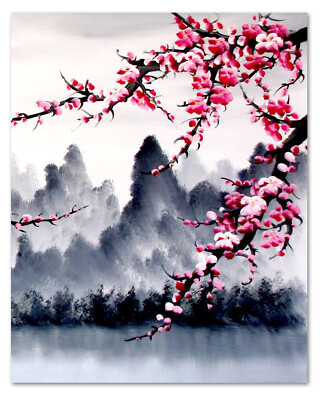 Japanese Sakura Mountains Painting Canvas Wall Art Decor For Living Room  Bedroom | eBay