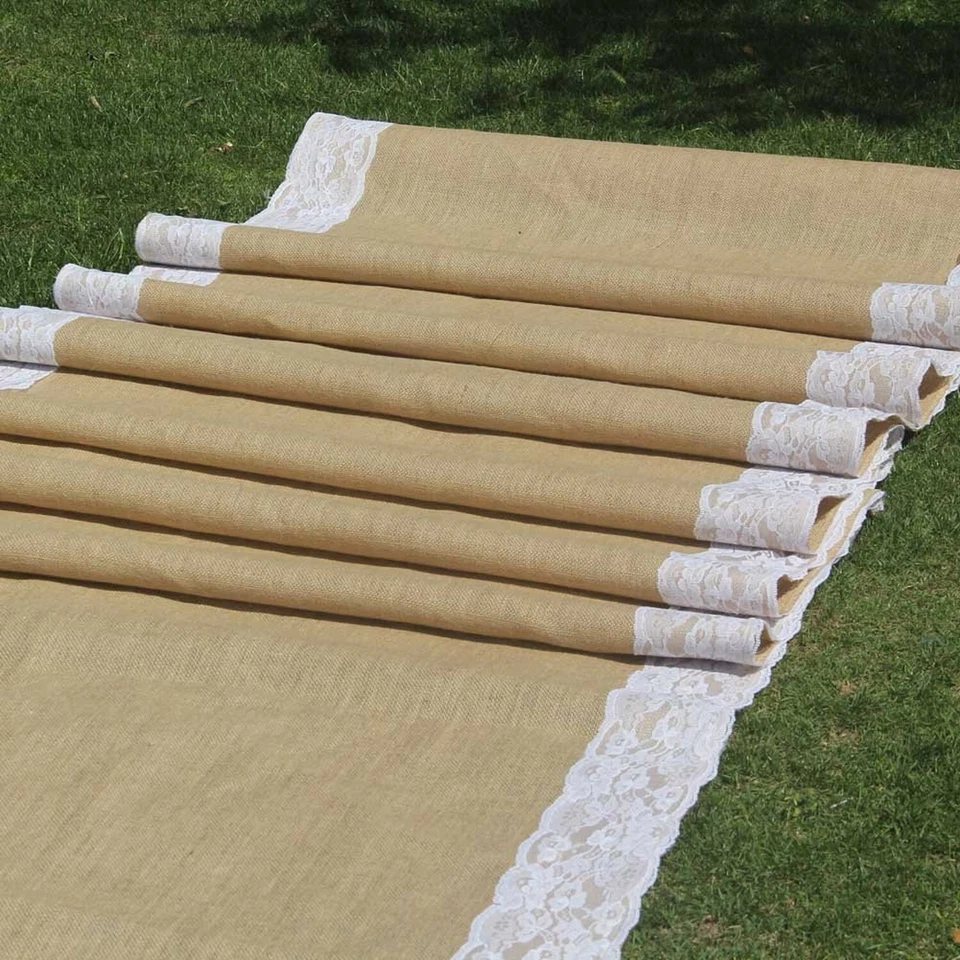 AAYU 75 pies Arpillera Pasillo de Boda Corredor 40 pulgadas con 5 pulgadas de Encaje Marfil | Rus... Foto 4 de 4