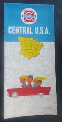 1958 Central United States road  map Champlin  oil gas Hank Bauer Yankee