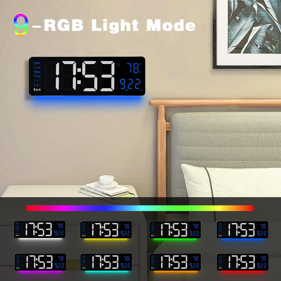 16" Large Digital Wall Clock,Digital Clock Large Display with Remote