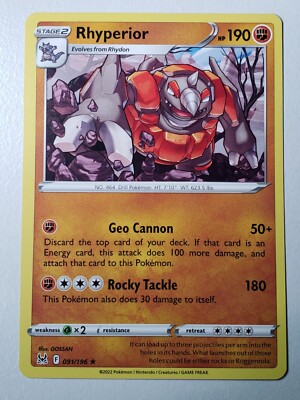 Rhyperior 091/196 NM / M RARE Non Holo Lost Origin Pokemon Card
