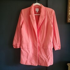 Nine West Ruched Sleeve Open Front Blazer Medium Coral Red