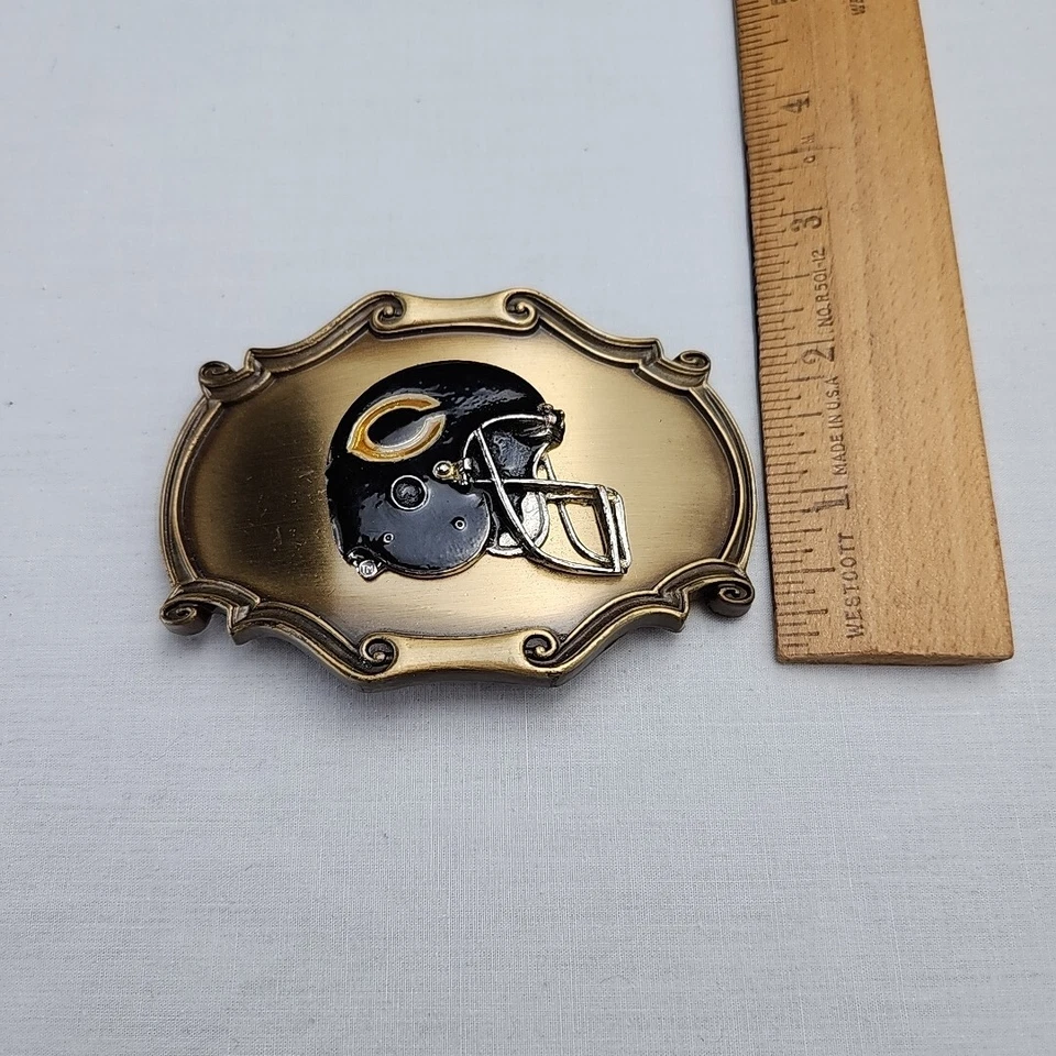 Casco de fútbol americano conmemorativo de los Chicago Bears NFL de colección hebilla de cinturón dorado 1978 Foto 4 de 4
