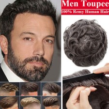 French Lace Full Mens Toupee Poly Skin Hairpieces Human Hair Replacement System