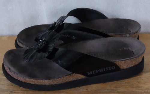 MEPHISTO Violette Air -Relax Flower Flip Flop Black Patent Leather. Sz 36 US 6 - Picture 15 of 16