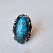 Natural Labradorite Gemstone Ring 925 Sterling Silver Promise Gift Ring PG5055