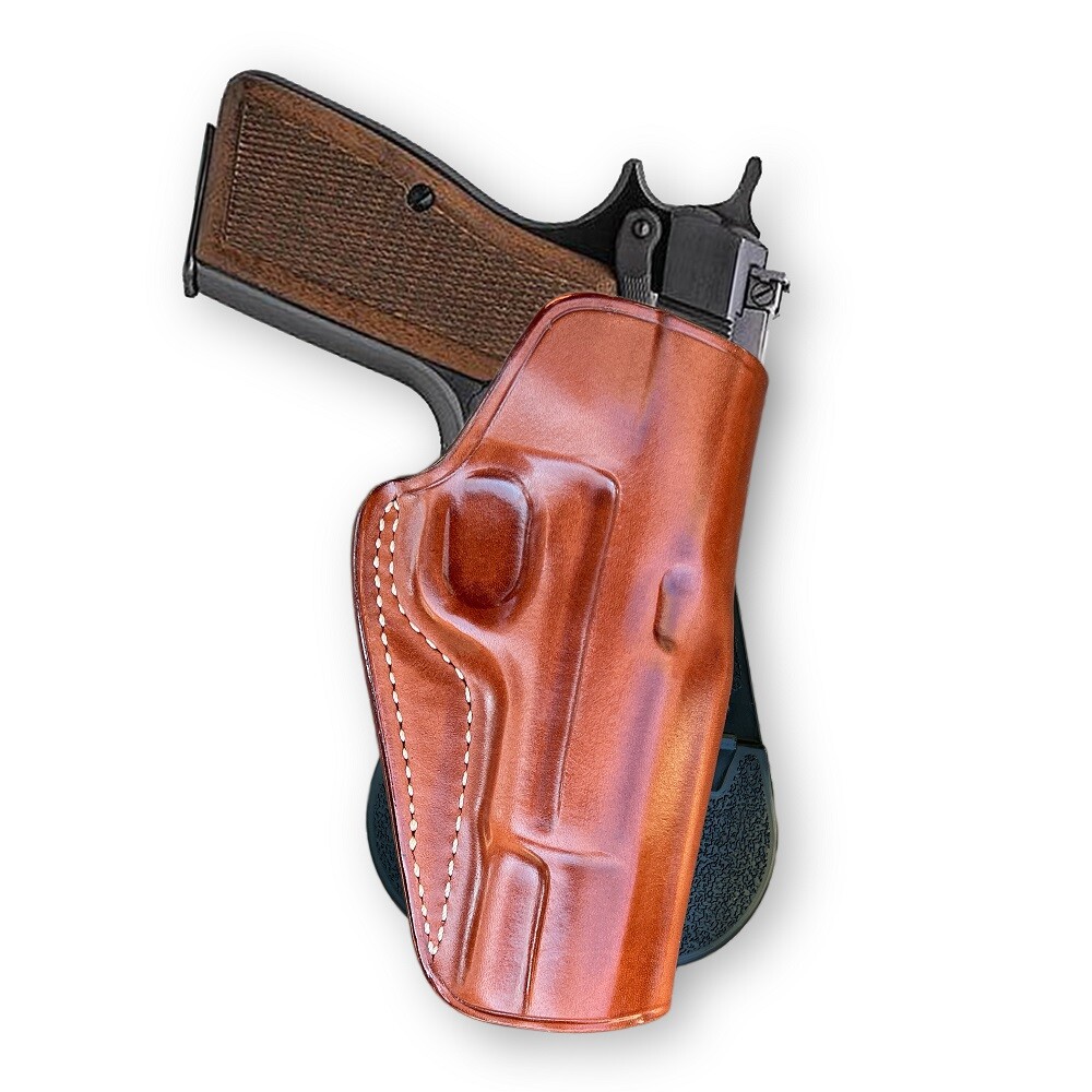 Leather OWB Paddle Holster Fits, Browning Hi-Power MK3 9mm 4-5/8