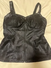 Cache black bustier top faux leather trim size 6