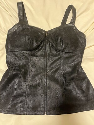 Cache black bustier top faux leather trim size 6