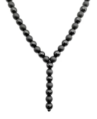 Halskette Schwarz Onyx Y-kette herren damen Gebetskette Rosenkranz Geschenk - Bild 1 von 4