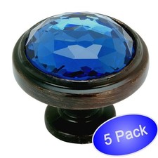 5 Pack Cosmas 5317ORB-BL Oil Rubbed Bronze Blue Glass Round Cabinet Knob