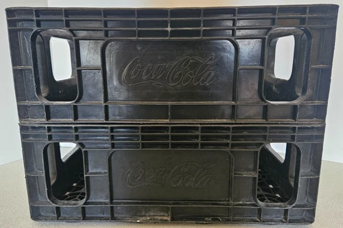 2 Vintage Black Husky Coca-Cola Plastic Crates. 15" x 11 1/2" x 5 1/2".